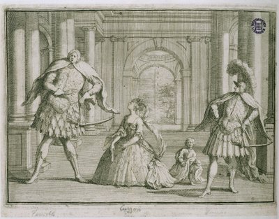 Farinelli, Cuzzoni und Senesino in Händels Flavio, ca. 1728 von English School